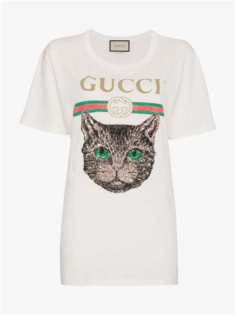 gucci cat shirt sequin|gucci feline head belt.